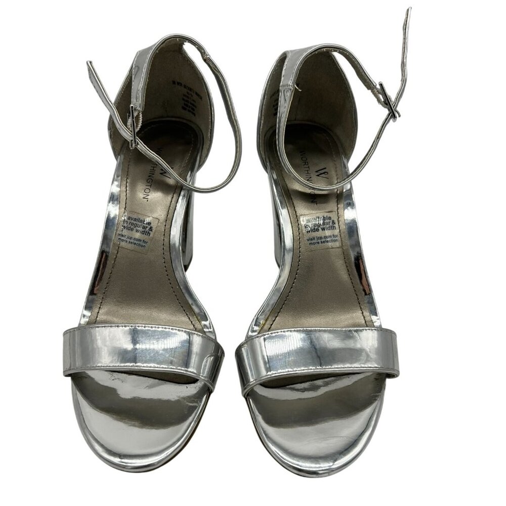 Worthington Womens Metallic Slingback Heeled Sandals Silver Sze 5M Elegant Party